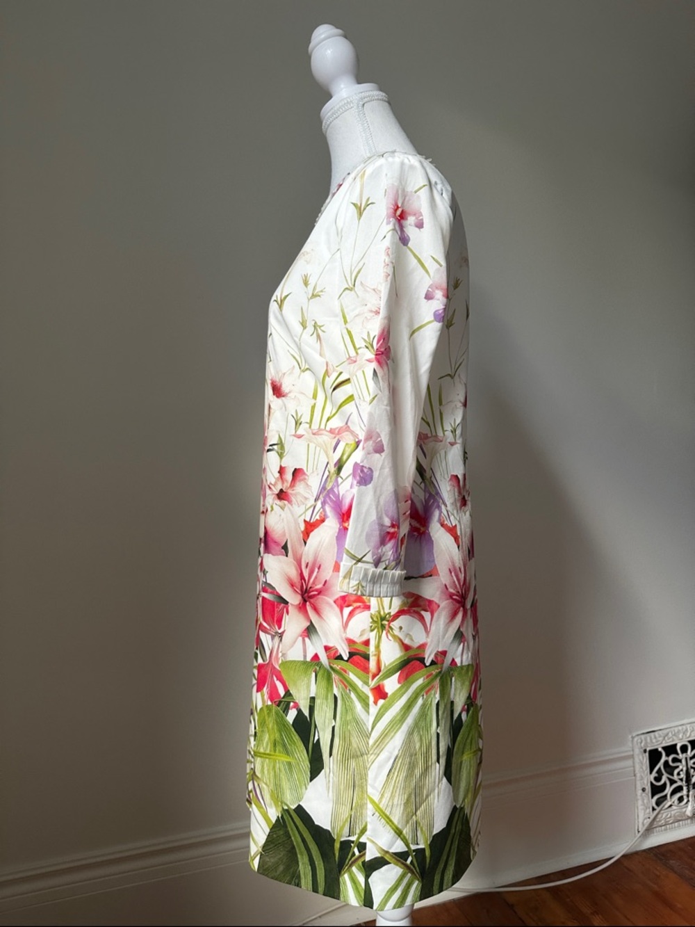 TED BAKER Oletta Mirrored Tropics Preppy Shift 3/4 Sleeve Mini Dress Size 2 - Picture 3 of 6